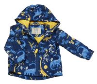 Tmavomodrá šusťáková jarní bunda s dinosaury a kapucí John Lewis