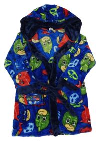 Tmavomodro-barevný plyšový župan s kapucí - Pyžamasky Matalan