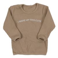 Pudrové žebrované triko s nápisem 