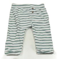 Bílo-zelené pruhované tepláky s knoflíčky 