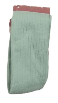 Nové - 2x - Světlezelené + růžové punčocháče s puntíky 