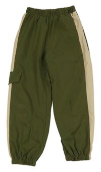 Khaki-béžové cuff kalhoty s kapsou Shein