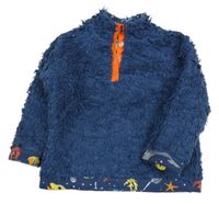 Tmavomodrá chlupatá oboustranná mikina se stojáčkem 