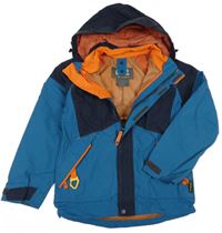 Tmavomodro-modrá šusťáková jarní funkční bunda s kapucí Jack Wolfskin