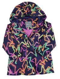 Tmavomodro-neonová šusťáková jarní parka s hvězdami a kapucí Next
