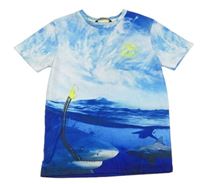 Modro-bílé tričko se žraloky George 