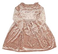Světlerůžové sametové lesklé šaty s volánky H&M
