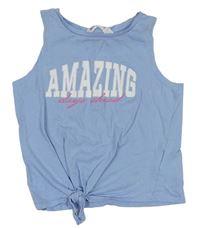 Světlemodrý crop top s nápisem a uzlem zn. H&M