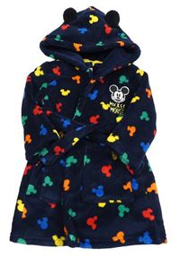 Tmavomodrý chlupatý župan s Mickeym a kapucí Primark