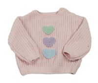 Světlerůžový žinylkový svetr se srdíčky zn. Primark