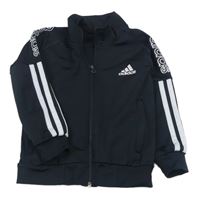 Tmavomodrá sportovní propínací mikina s pruhy a logem Adidas 