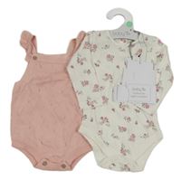 Nové - 2set - Světlerůžové pletené laclové kraťas + bílé body s kytičkami Tu