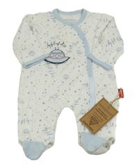 Nové - Bílo-modrý overal s nápisy a vesmírem Cocopoco