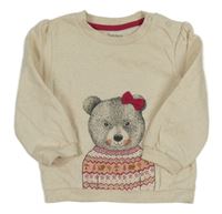 Béžovo-růžová melírovaná mikina s medvídkem Nutmeg