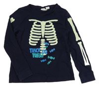 Tmavomodré triko s kostlivcem Alive