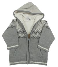 Šedý vzorovaný propínací podšitý svetr s kapucí Topolino