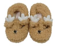 Béžové huňaté bačkory se soby L&D vel. 27