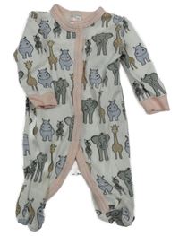 Bílo-růžový overal se zvířátky Soft Touch 