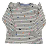 Šedo-bílé pruhované triko se srdíčky a volánky Matalan