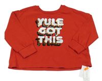 Nové - Červené oversize mikinotriko s nápisy z překlápěcích flitrů zn Dunnes