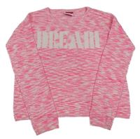 Neonově růžovo-bílý melírovaný lehký svetr s nápisem Yigga