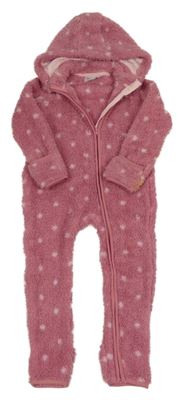 Růžová chlupatá kombinéza s puntíky a kapucí Impidimpi