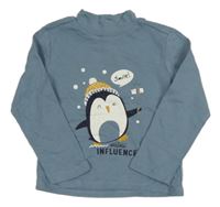 Modrošedé triko s tučňákem Blukids