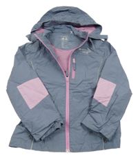 Šedo-světlerůžová šusťáková jarní bunda s kapucí 