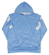 Světlemodrá mikina s nápisem a kapucí