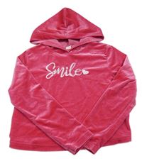 Růžová sametová crop mikina s nápisem a kapucí Shein