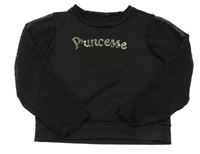 Černé triko s šifonovými rukávy a nápisem 