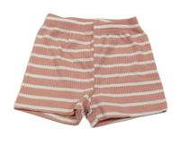 Růžovo-bílé pruhované žebrované elastické kraťasy  