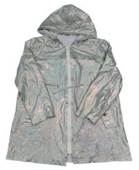 Stříbrná lesklá parka s kapucí Shein