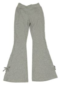 Šedé žebrované flare kalhoty s mašličkami Shein