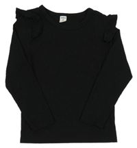 Černé žebrované triko s volánky Shein