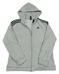 Šedá melírovaná propínací mikina s logem a kapucí Adidas