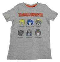 Šedé melírované tričko s Transformers