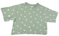 Světlezelené crop tričko se srdíčky H&M
