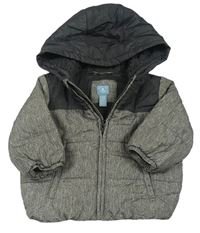 Šedo-tmavošedá melírovaná prošívaná šusťáková zimní bunda s kapucí GAP