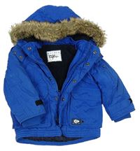 Cobaltově modrá šusťáková zimní bunda s kapucí s kožešinou Nutmeg