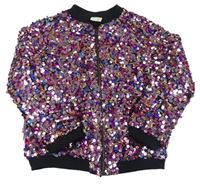 Černo-starorůžovo-modrý flitrový jarní bomber Zara
