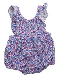 Bílé kytičkované manšestrové laclové podšité kraťasy s volánky Jojo Maman Bébé