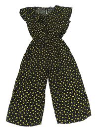 Černo-žlutý květovaný puntíkatý kalhotový culottes overal s volánkem PRIMARK
