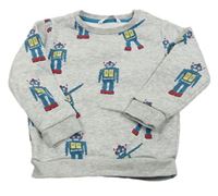 Světlešedá melírovaná mikina s roboty M&S