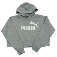 Šedá melírovaná oversize crop mikina s logem a kapucí PUMA