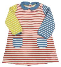 Bílo-červeno-žluto-modré pruhované teplákové šaty s límečkem Baby Boden