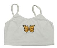 Bílý crop top s motýlkem 