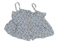 Smetanovo-modrý kytičkovaný halenkový propínací crop top H&M