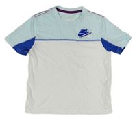 Bílo-světlemodro-cobaltově modré tričko s logem Nike