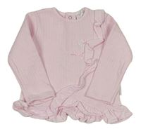 Světlerůžová prošívaná vyteplená tunika s květy a mašličkami a volánky PASTELS&CO
